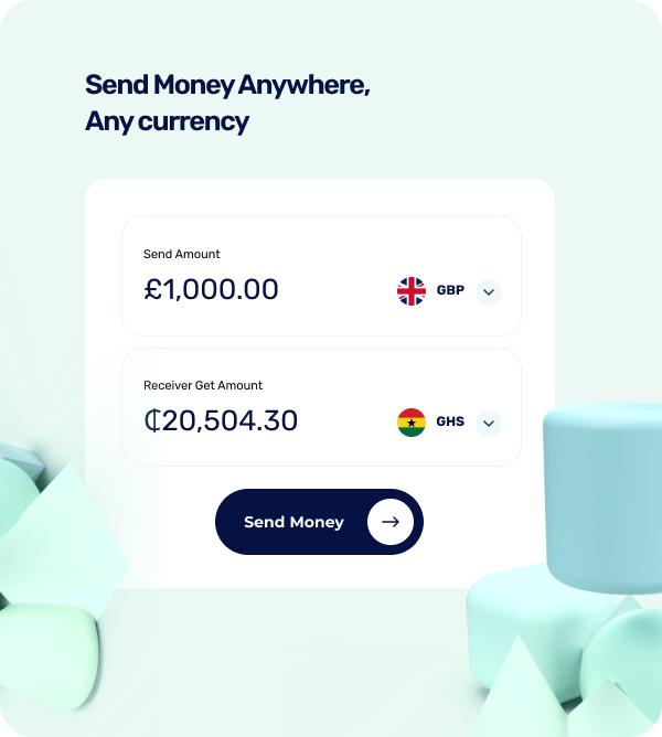 Zenz app dashboard for UK to Ghana transfers